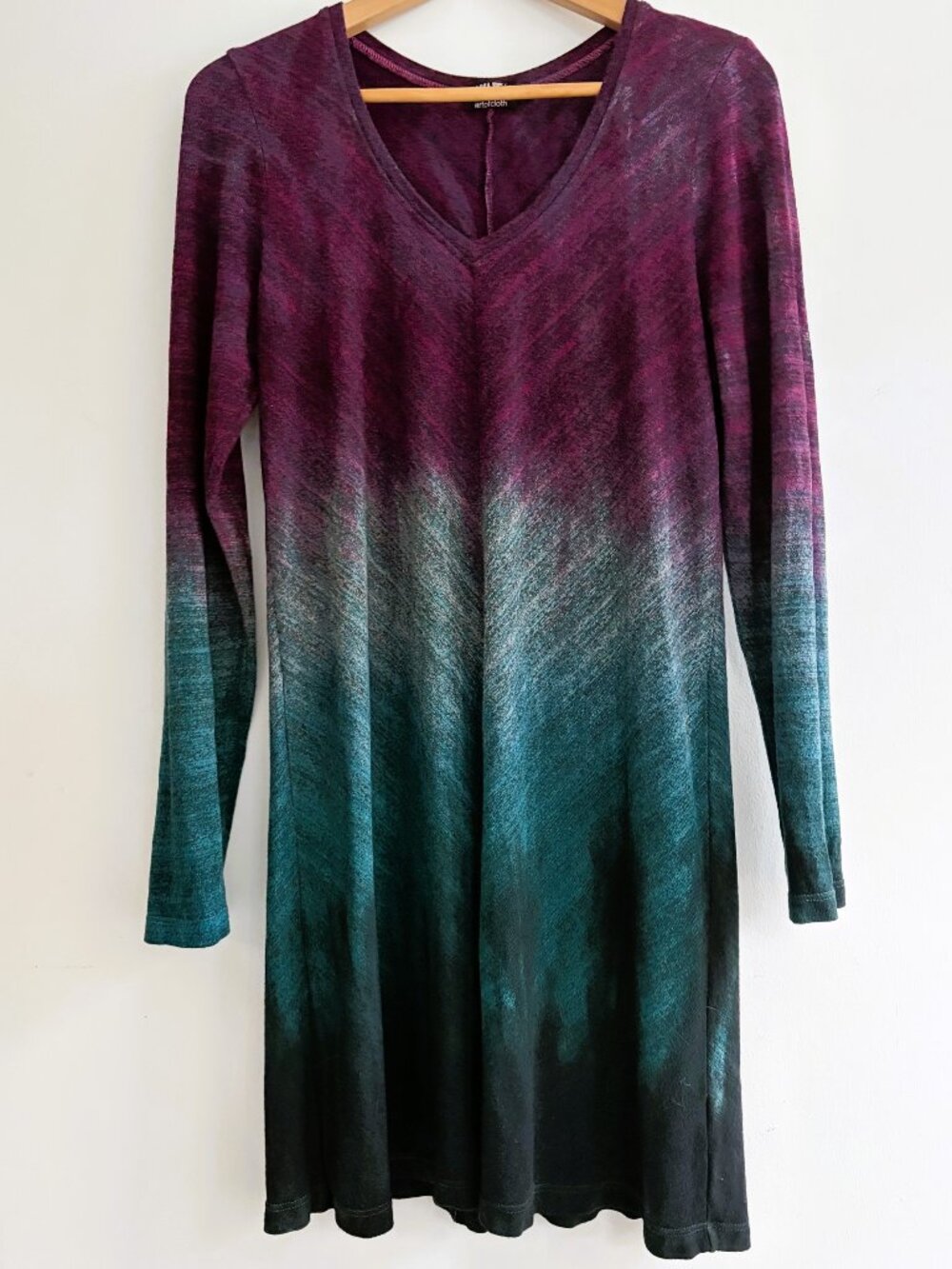 Art of Cloth Hand-Dyed V-Neck Dress M Purple Green
